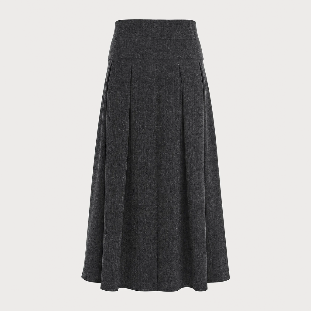 Natural‑Waist Button‑Front A‑Line Midi Skirt With Ruching Detail