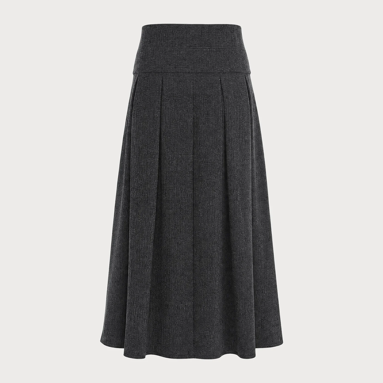 Natural‑Waist Button‑Front A‑Line Midi Skirt With Ruching Detail