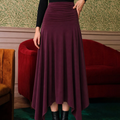 Ruched Elastic‑Waist Asymmetric Hem A‑Line Knit Maxi Skirt
