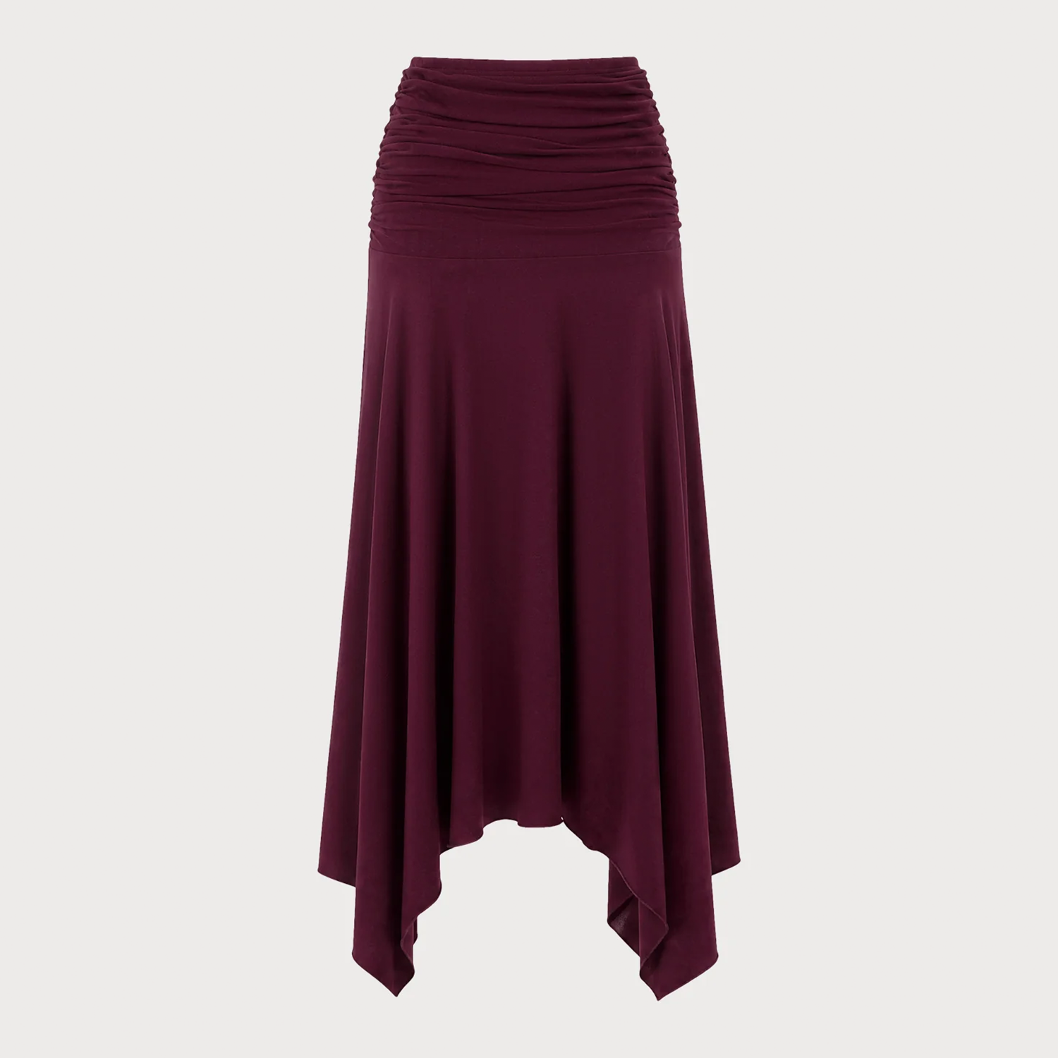 Ruched Elastic‑Waist Asymmetric Hem A‑Line Knit Maxi Skirt