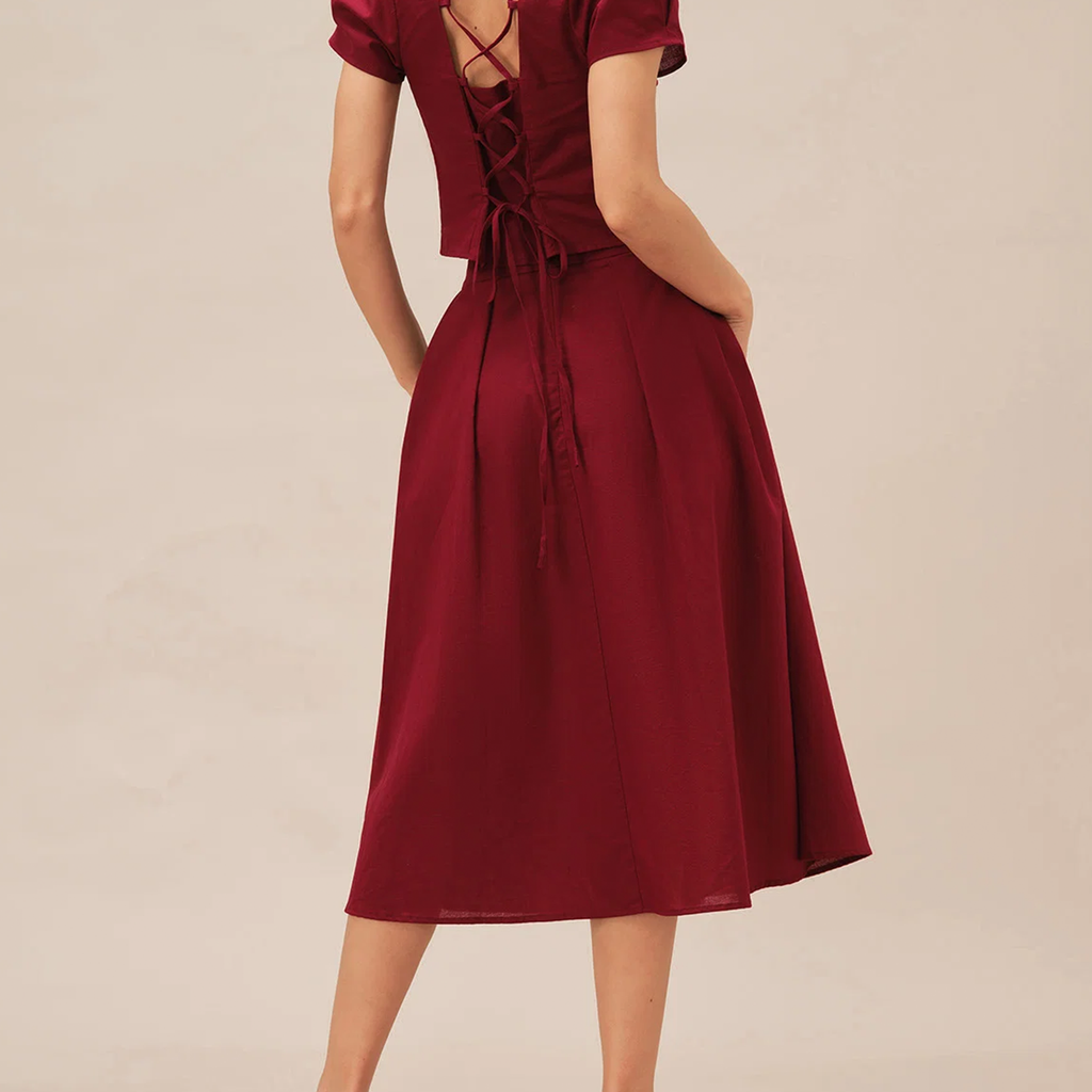 Elegant Ruched Button‑Front Slit A‑Line Midi Skirt