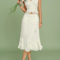 Elegant Embroidery Sequin Ruffle Trim A‑Line Chiffon Midi Skirt